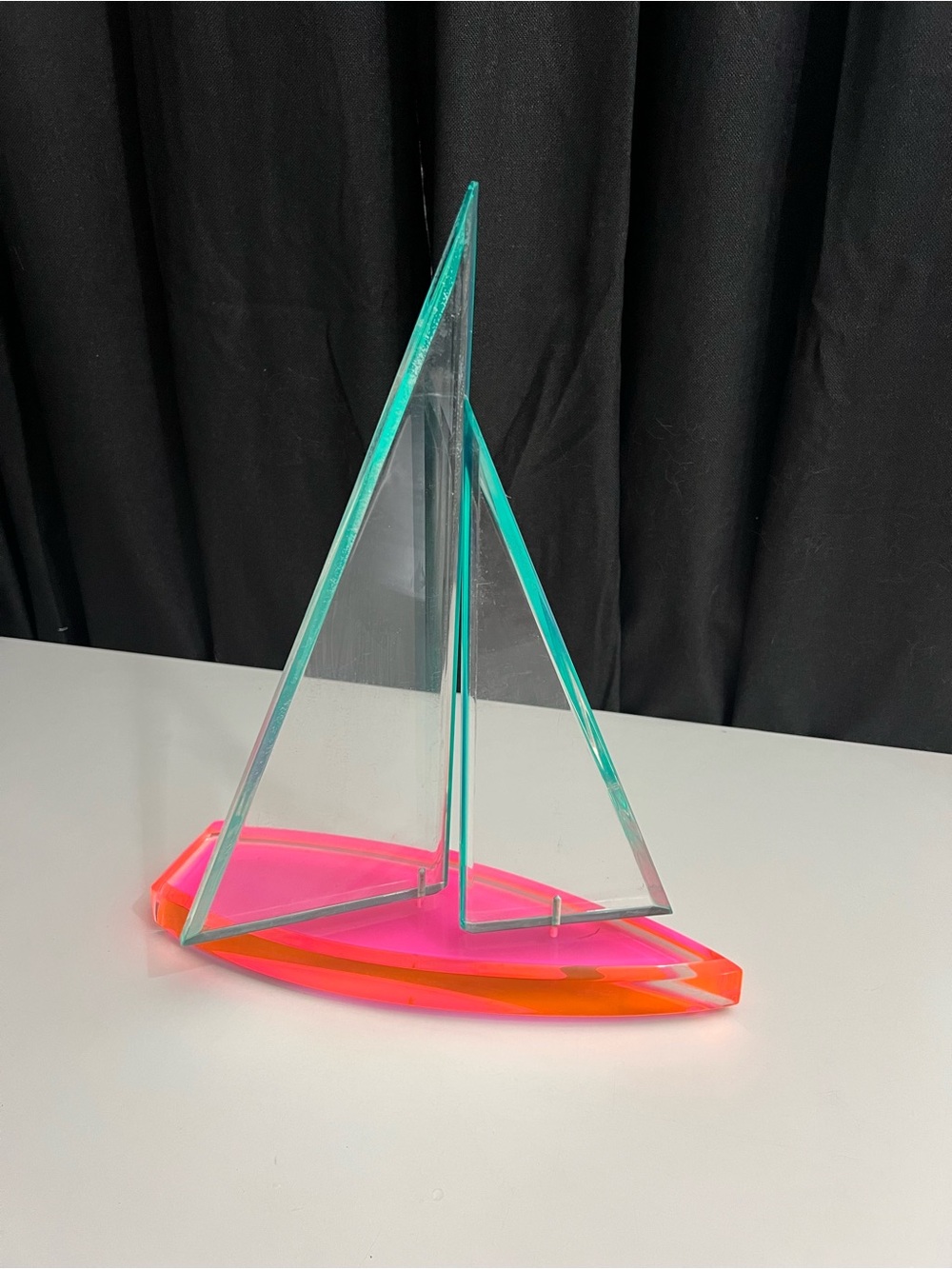 Lucite Vintage Sailboat 80s 90s Style Pink Orange Memphis Style Decor